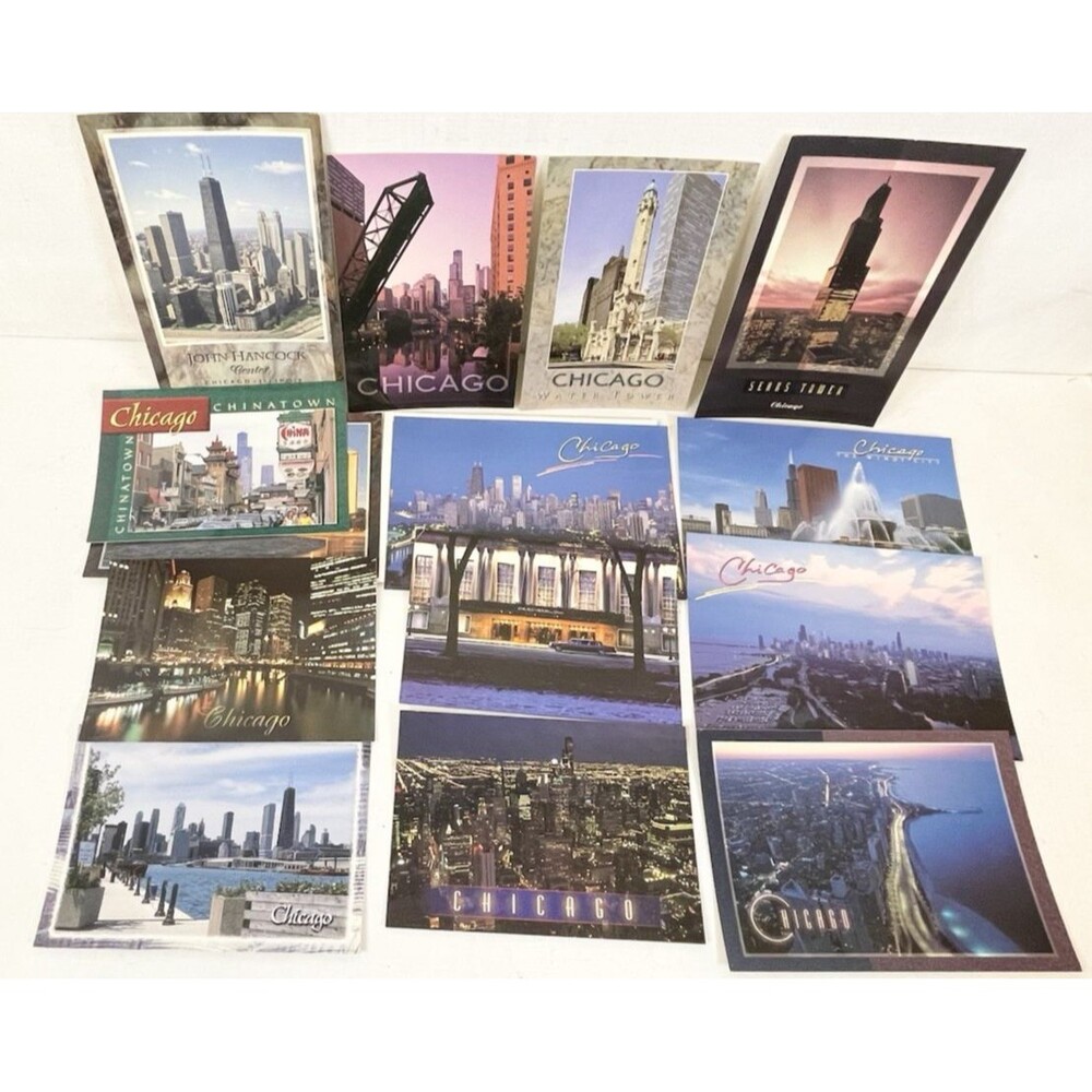 (15) Lot Vintage Postcards Chicago Illinois Landmarks Sears Tower Windy City